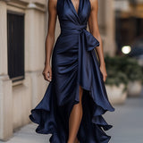 Karolína | Saténové šaty s volánky a halter výstřihem